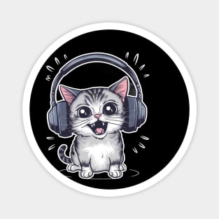 cat with headphones Magnet